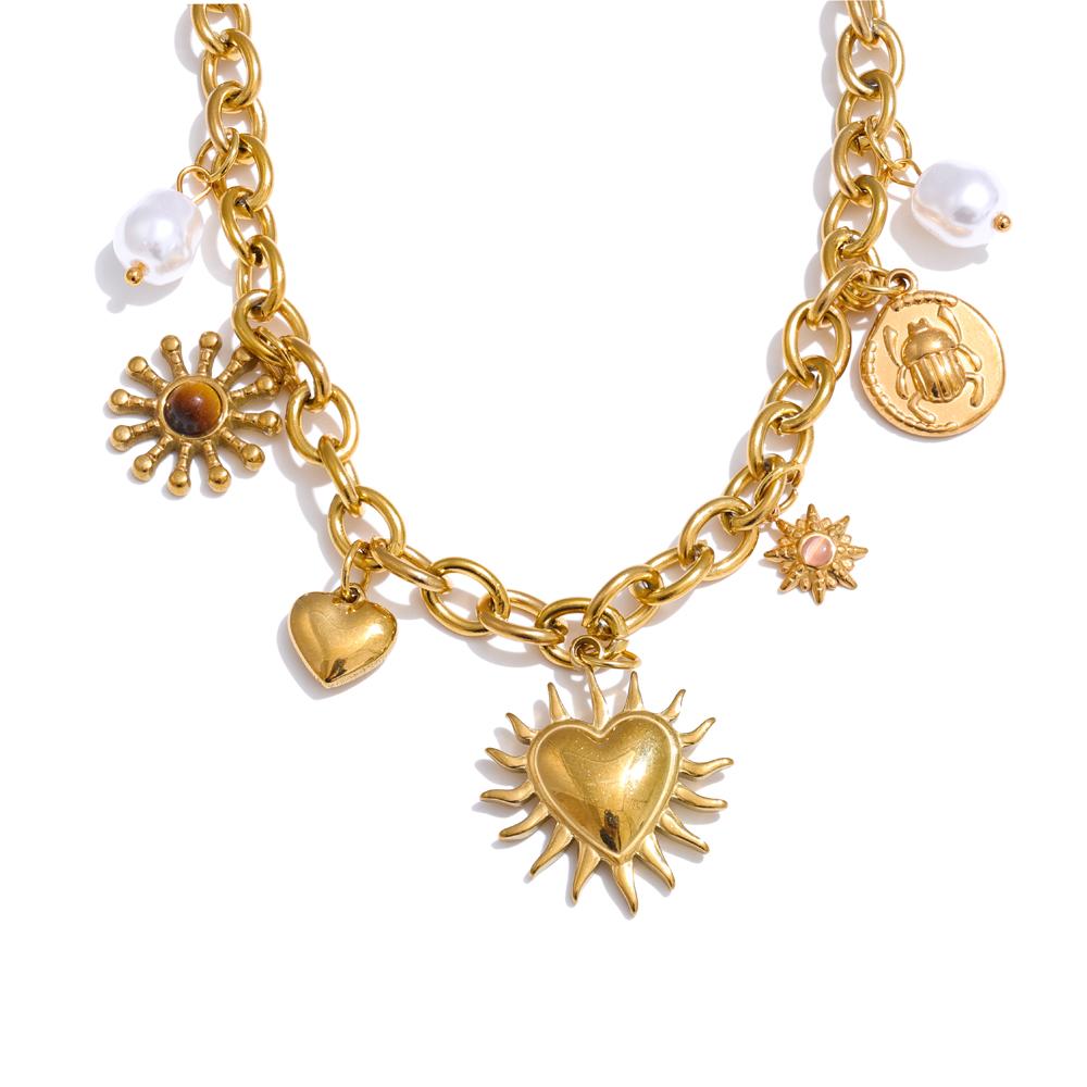 Yhpup Summer Sun Heart Drop Charms Necklace Trendy Stainless Steel Handmade Collar Golden PVD Jewelry Waterproof for Women
Yhpup Summer Sun Heart Drop Charms Necklace Trendy Stainless Steel Handmade Collar Golden PVD Jewelry Waterproof for Women