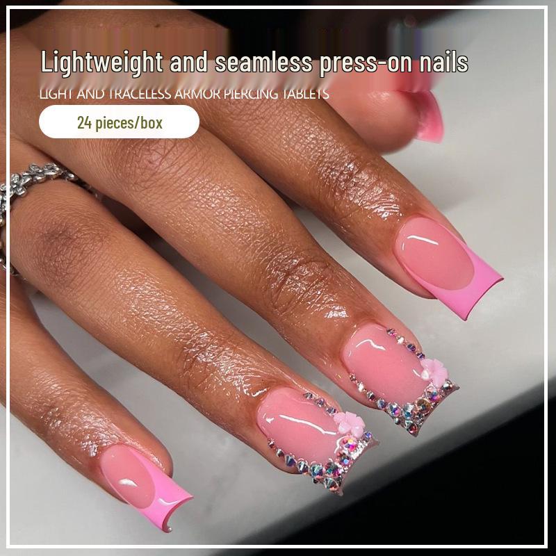Popular Sparkling Diamond Flower French Manicure Press-On Nails, Cross-Border Wearable Nail Tips Glue Type
Popular Sparkling Diamond Flower French Manicure Press-On Nails, Cross-Border Wearable Nail Tips Glue Type