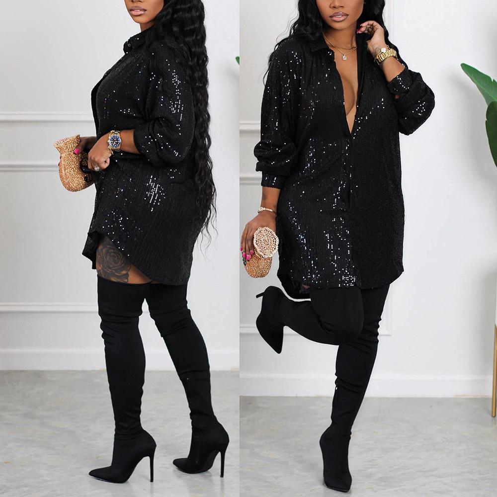 HZ275 European & American Women s Autumn Solid Color Sequin Loose Shirt Dress L чёрный
HZ275 European & American Women s Autumn Solid Color Sequin Loose Shirt Dress L чёрный