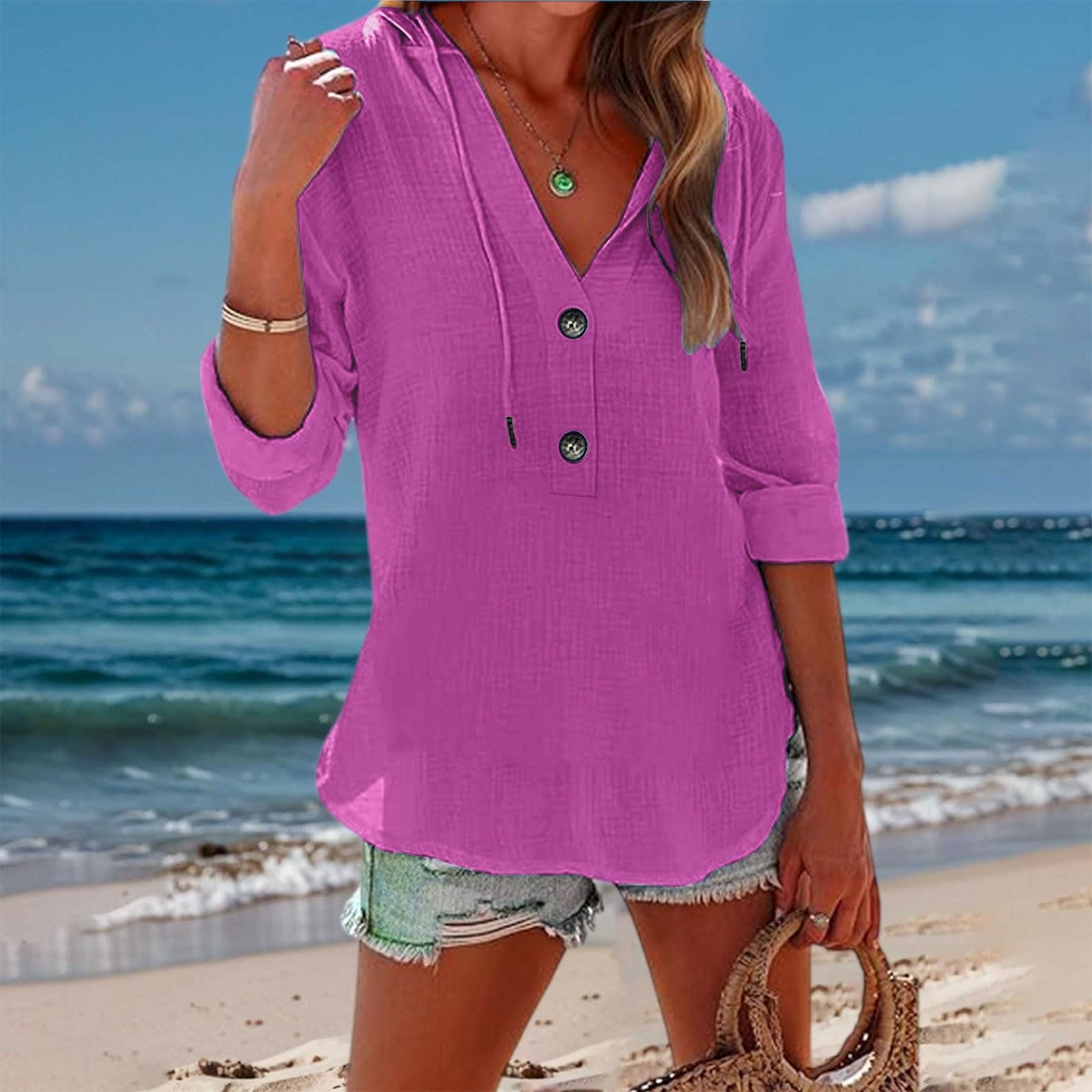 Women V Neck Button Long Sleeve Pullover Hoodie Drawstring Casual Loose Fit Top Shirt for Daily Wear M
Women V Neck Button Long Sleeve Pullover Hoodie Drawstring Casual Loose Fit Top Shirt for Daily Wear M