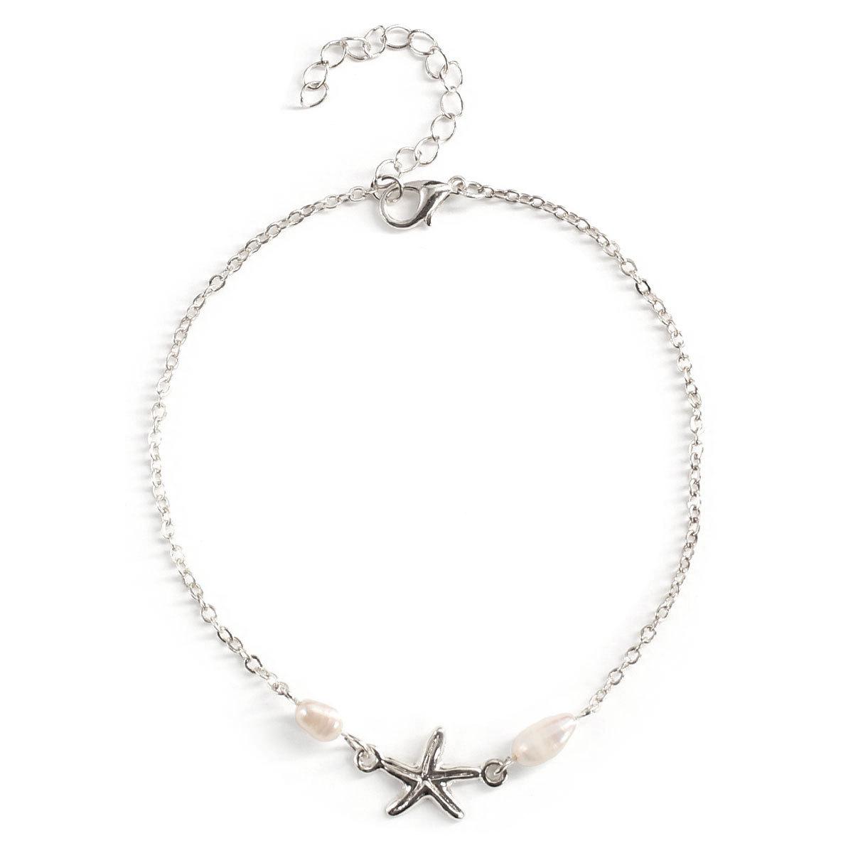 European and American simple beach foot accessories, all handmade fringed pentagram anklets, starfish real pearl accessories срібний
European and American simple beach foot accessories, all handmade fringed pentagram anklets, starfish real pearl accessories срібний
