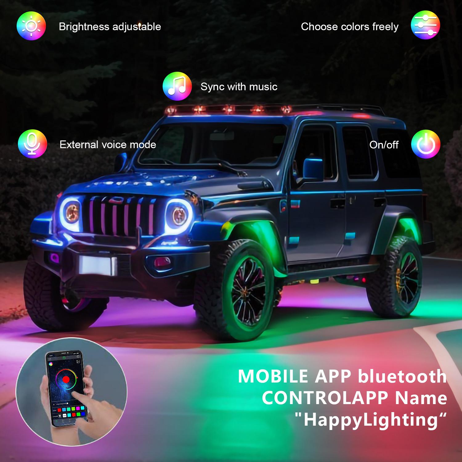 G1 4 In 1 RGB Car Underglow Light Music Sync Bluetooth-Compatible LED Rock Light Kit for SUV Truck Type A
G1 4 In 1 RGB Car Underglow Light Music Sync Bluetooth-Compatible LED Rock Light Kit for SUV Truck Type A