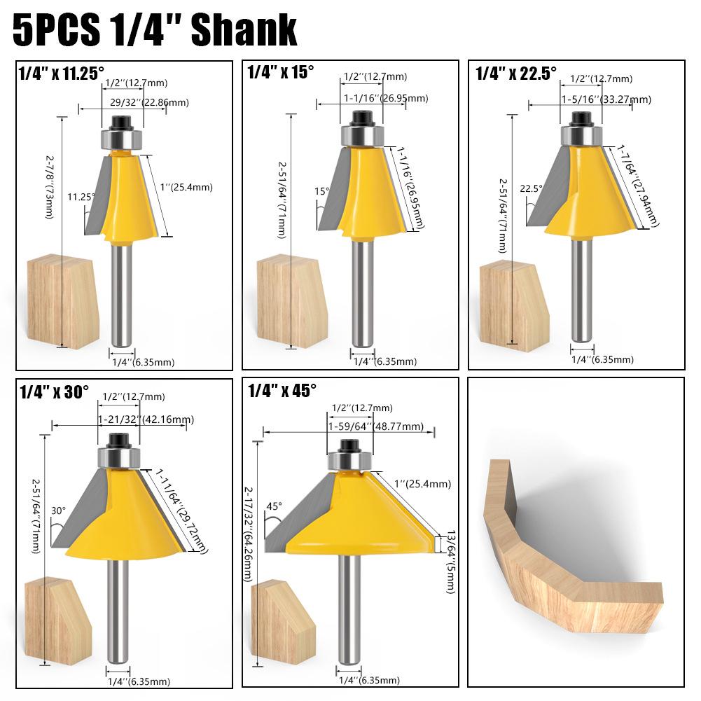 11.25 degrees 15 degrees 22.5 degrees 30 degrees 45 degrees bevel knife bevel knife woodworking milling cutter various angles 5-piece set 1/4 handle bevel knife
11.25 degrees 15 degrees 22.5 degrees 30 degrees 45 degrees bevel knife bevel knife woodworking milling cutter various angles 5-piece set 1/4 handle bevel knife