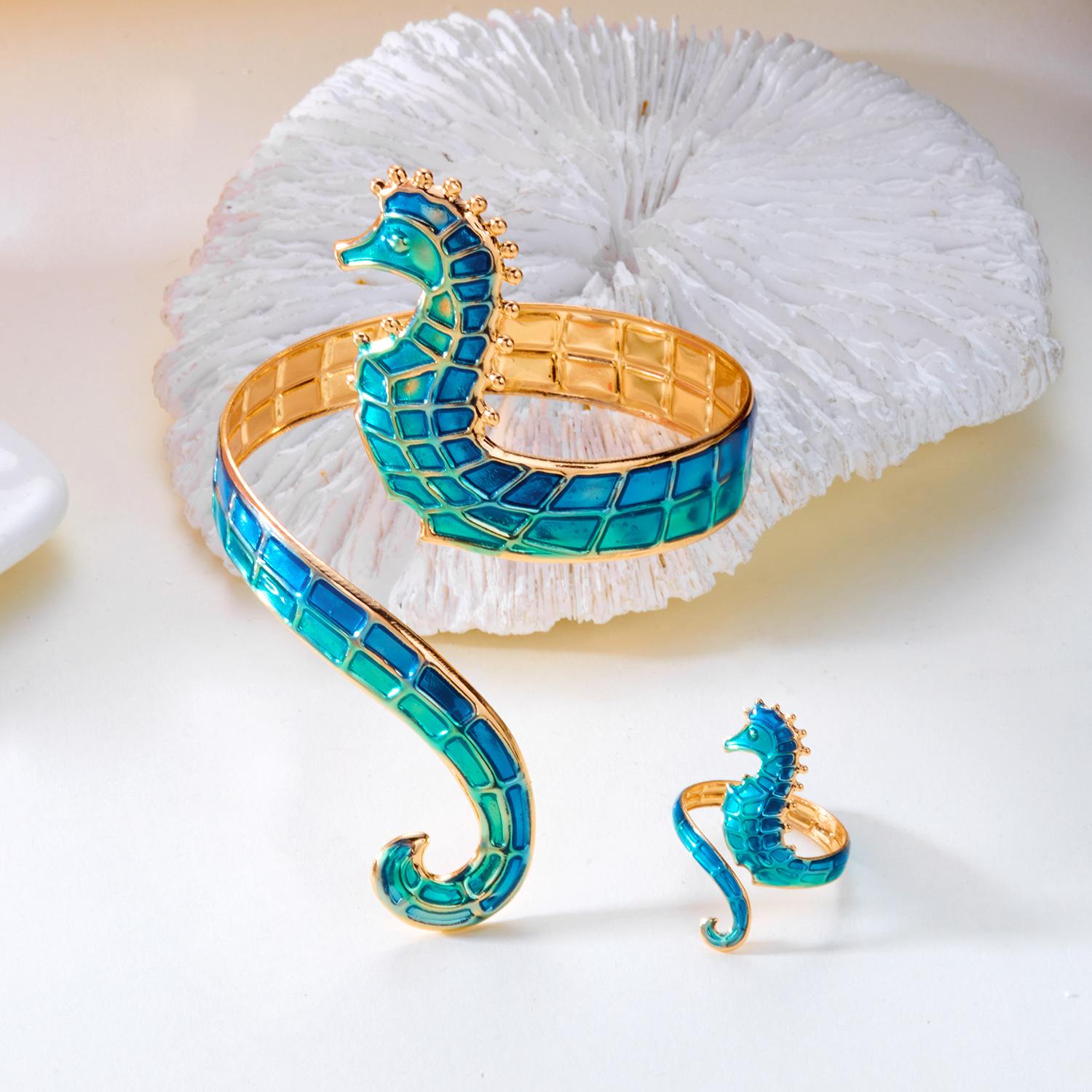 Trendy Hippocampus Rings Bracelets for Women Summer Seahorse Enamel Dripping Oil Bracelets Girl Beach Party Jewelry Gifts
Trendy Hippocampus Rings Bracelets for Women Summer Seahorse Enamel Dripping Oil Bracelets Girl Beach Party Jewelry Gifts