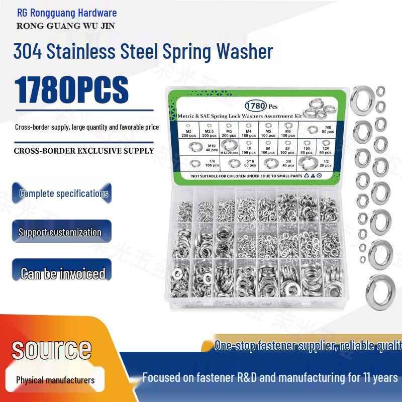 1780-Piece Elastic Spring Washer Kit, 304 Stainless Steel, Metric M2-M12, Imperial 4#-1/2 550PCS Imperial Spring Washer Kit
1780-Piece Elastic Spring Washer Kit, 304 Stainless Steel, Metric M2-M12, Imperial 4#-1/2 550PCS Imperial Spring Washer Kit
