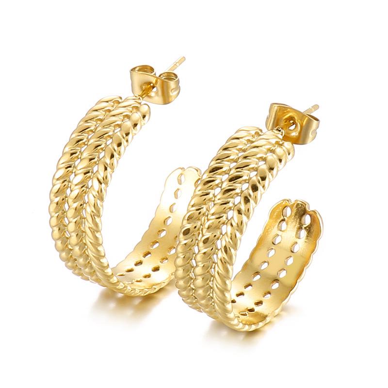 European & American INS Style Gold-Plated C-Shaped Double Wheat Ear Hoop Earrings - Trendy Titanium Steel Luxury Design for Women.
European & American INS Style Gold-Plated C-Shaped Double Wheat Ear Hoop Earrings - Trendy Titanium Steel Luxury Design for Women.