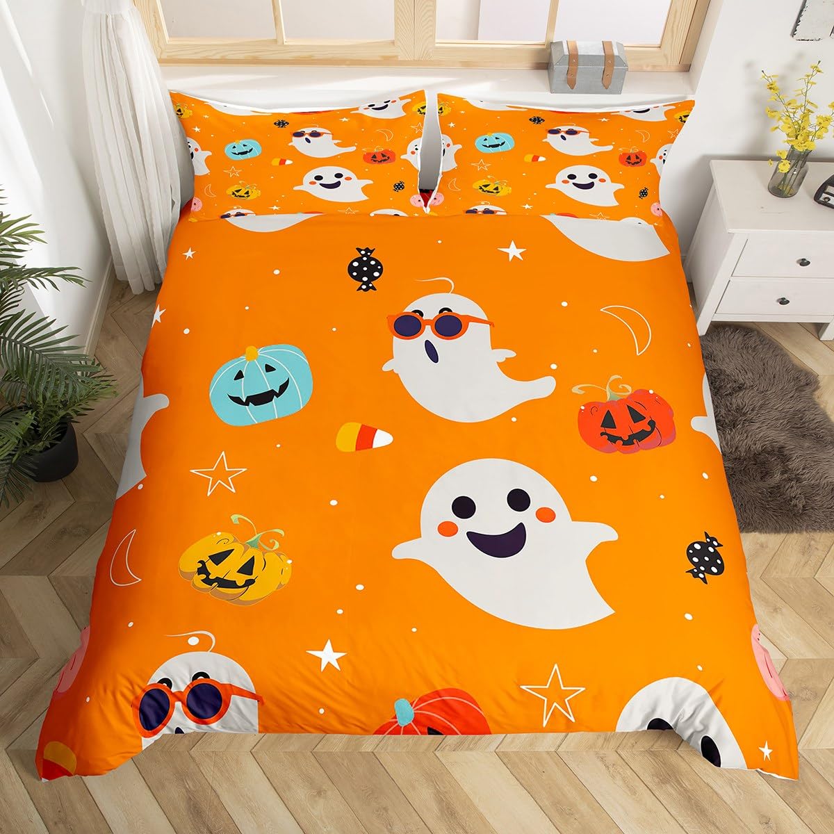 Comforter Pumpkin Cartoon Witch Hat Bats Halloween Bedding Set Candy Ghost Cat Cobwebs Comforter Spiderwebs Comforter (quilt)-EU Single(135*200cm)3pcs
Comforter Pumpkin Cartoon Witch Hat Bats Halloween Bedding Set Candy Ghost Cat Cobwebs Comforter Spiderwebs Comforter (quilt)-EU Single(135*200cm)3pcs