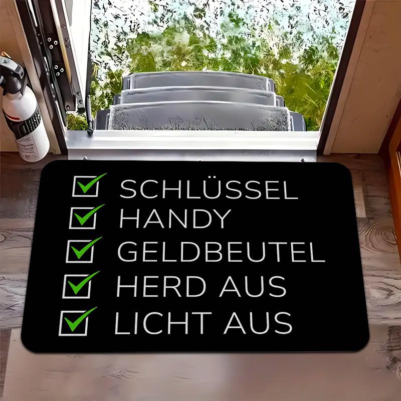 German Checklist Doormat Heavy Duty Polyester Rug, Non-Slip Machine Washable Funny Door Carpet for Office Entryway Decor 40x60cm
German Checklist Doormat Heavy Duty Polyester Rug, Non-Slip Machine Washable Funny Door Carpet for Office Entryway Decor 40x60cm