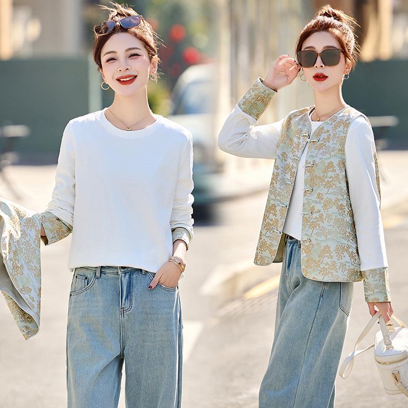 Вышитый костюм-двойка в китайском стиле с застежками-лягушками: Женская футболка с длинным рукавом и жилет - Весна 2025 L 55-62.5 kg зелёный
Вышитый костюм-двойка в китайском стиле с застежками-лягушками: Женская футболка с длинным рукавом и жилет - Весна 2025 L 55-62.5 kg зелёный