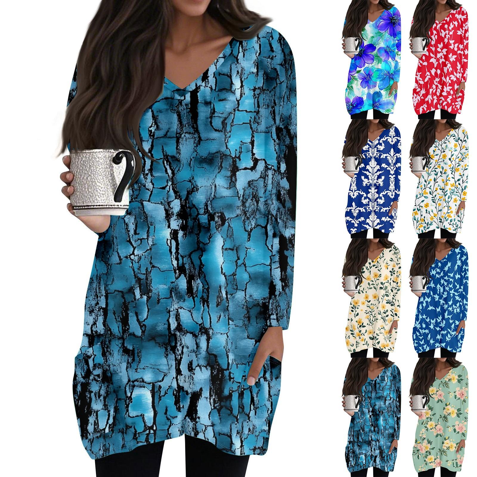 Ladies Casual And Fashionable V-neck Floral Print Mid Length Pocket Long Sleeved Top XXL синій
Ladies Casual And Fashionable V-neck Floral Print Mid Length Pocket Long Sleeved Top XXL синій
