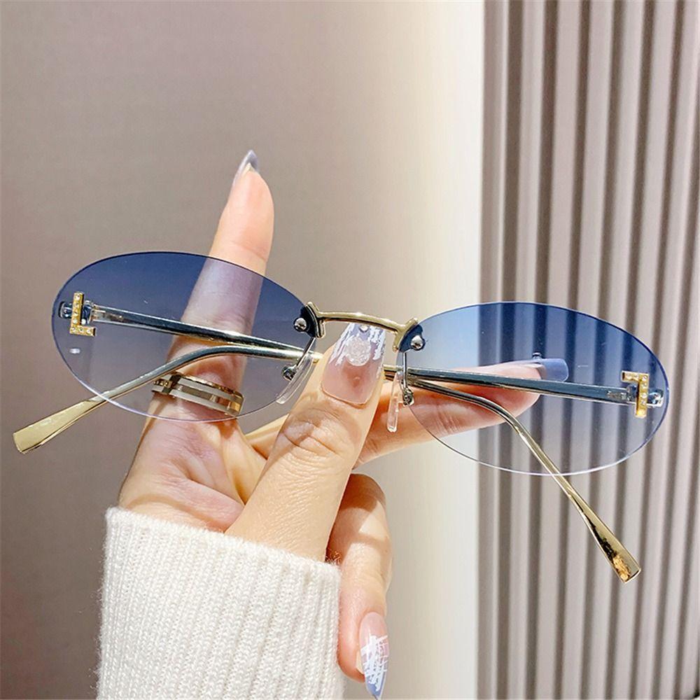 Rimless Oval Sunglasses Letter Decor Metal Shades Retro Cat Eye Eyewear for Women & Men Blue Pink
Rimless Oval Sunglasses Letter Decor Metal Shades Retro Cat Eye Eyewear for Women & Men Blue Pink