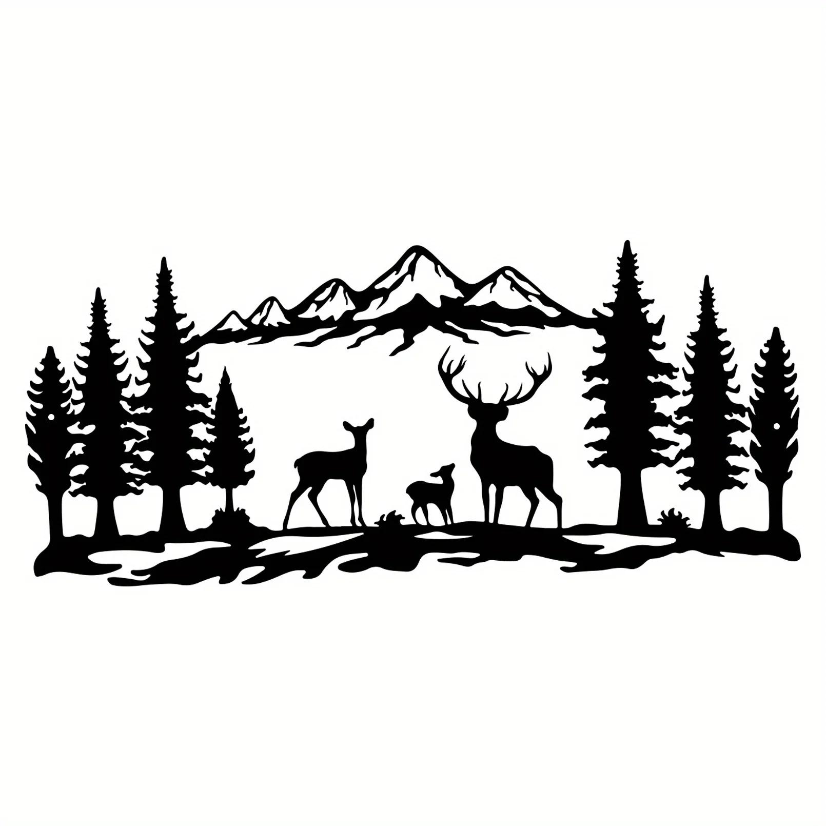 Цельный постер из черного металла «Горный лес» — минималистский линейный рисунок для домашнего декора | Креативная настенная роспись и подвеска светло-серый