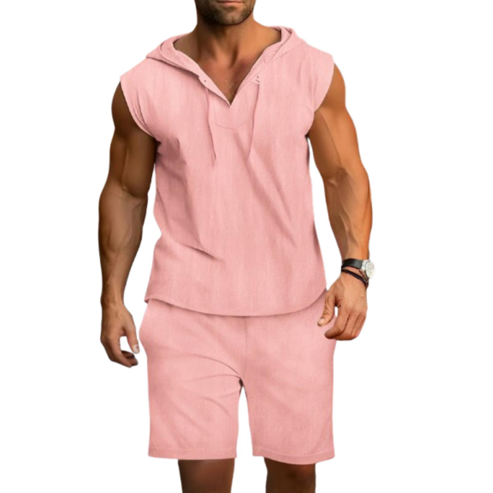 Men s Color Thin Sleeveless Hooded Sports Vest Shorts Comfortable Two,piece Set XXL рожевий
Men s Color Thin Sleeveless Hooded Sports Vest Shorts Comfortable Two,piece Set XXL рожевий