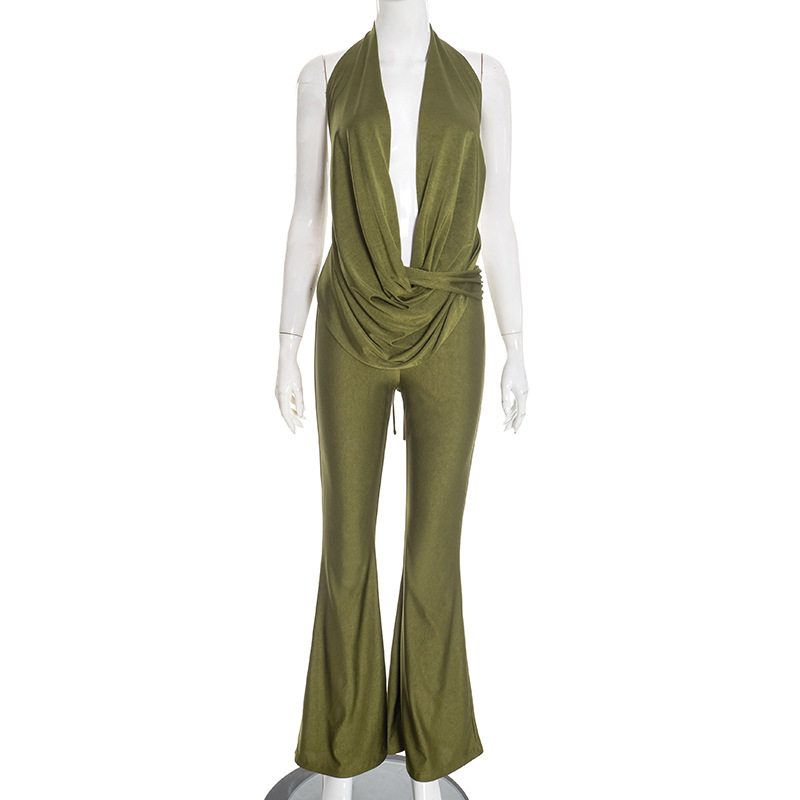 D25Jp554 European and American Foreign Trade Women s Fashion Sexy Hollow-Out Faux Two-Piece Halter Neck Deep Backless Jumpsuit Green S
D25Jp554 European and American Foreign Trade Women s Fashion Sexy Hollow-Out Faux Two-Piece Halter Neck Deep Backless Jumpsuit Green S