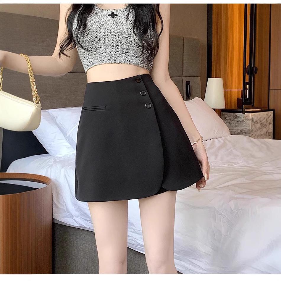 Юбка А-силуэта с высокой талией в корейском стиле с шортами - Женская летняя 2025 приталенная черная миди 3XL