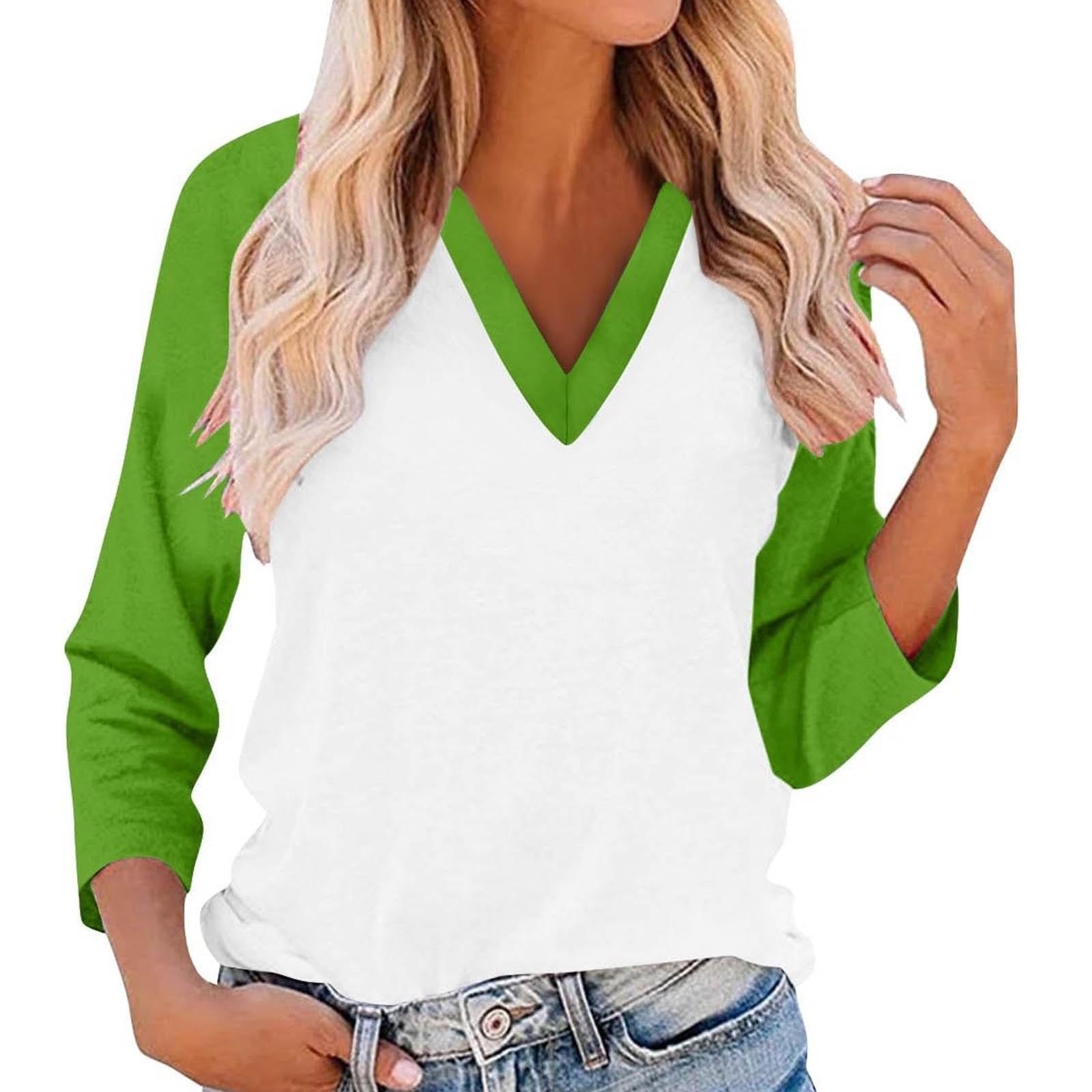 Women s Casual And Fashionable Patchwork V-Neck Top With Seven Quarter Sleeves Top S
Women s Casual And Fashionable Patchwork V-Neck Top With Seven Quarter Sleeves Top S