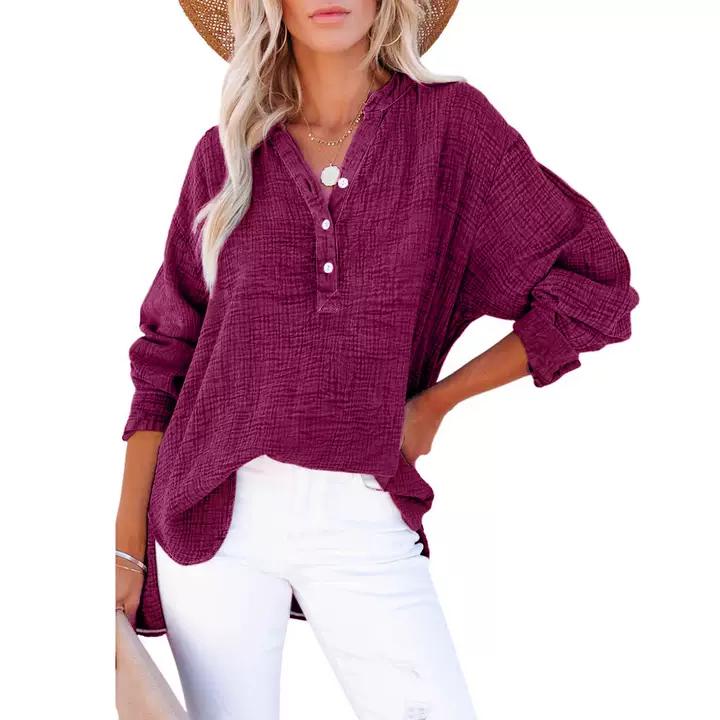 Women Long Sleeve Loose Fit Pullover Shirt Button Front Ruched Casual Blouse Textured Fabric Tunic Top for Daily Wear XXL винний
Women Long Sleeve Loose Fit Pullover Shirt Button Front Ruched Casual Blouse Textured Fabric Tunic Top for Daily Wear XXL винний