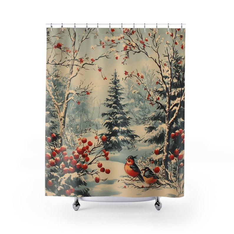 Vintage Christmas Snowy Scene Shower Curtain With Robin Bird Pattern, Waterproof Winter Bathroom Decor For Holiday Season W60H190(CM)-1 Pcs
Vintage Christmas Snowy Scene Shower Curtain With Robin Bird Pattern, Waterproof Winter Bathroom Decor For Holiday Season W60H190(CM)-1 Pcs