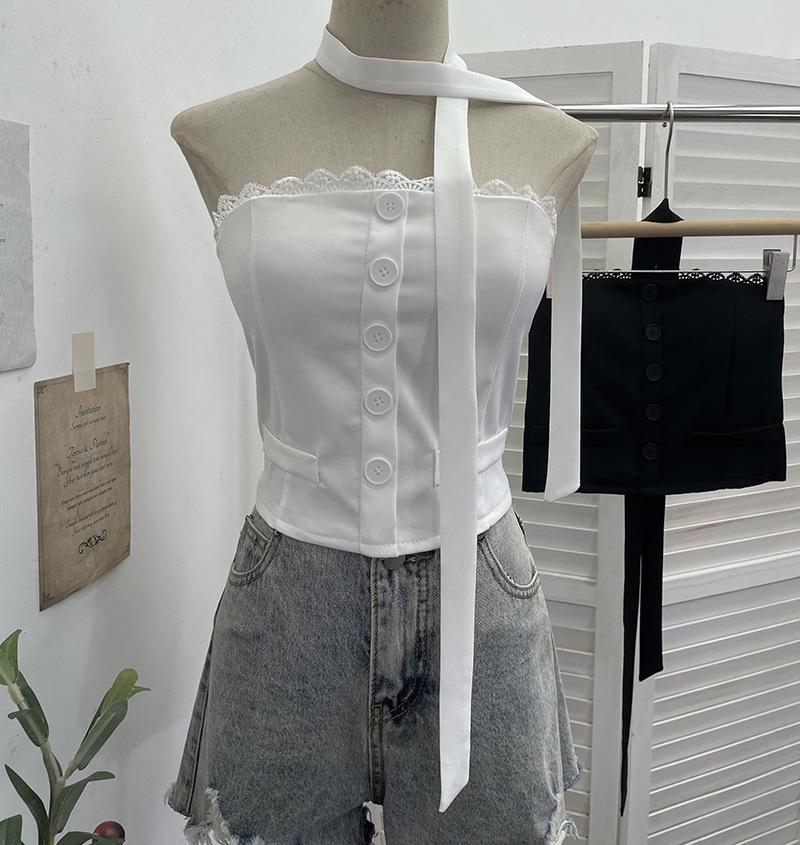 Lace-Trimmed Spliced Suit Single-Breasted Strapless Top with Chest Pads One Size білий
Lace-Trimmed Spliced Suit Single-Breasted Strapless Top with Chest Pads One Size білий