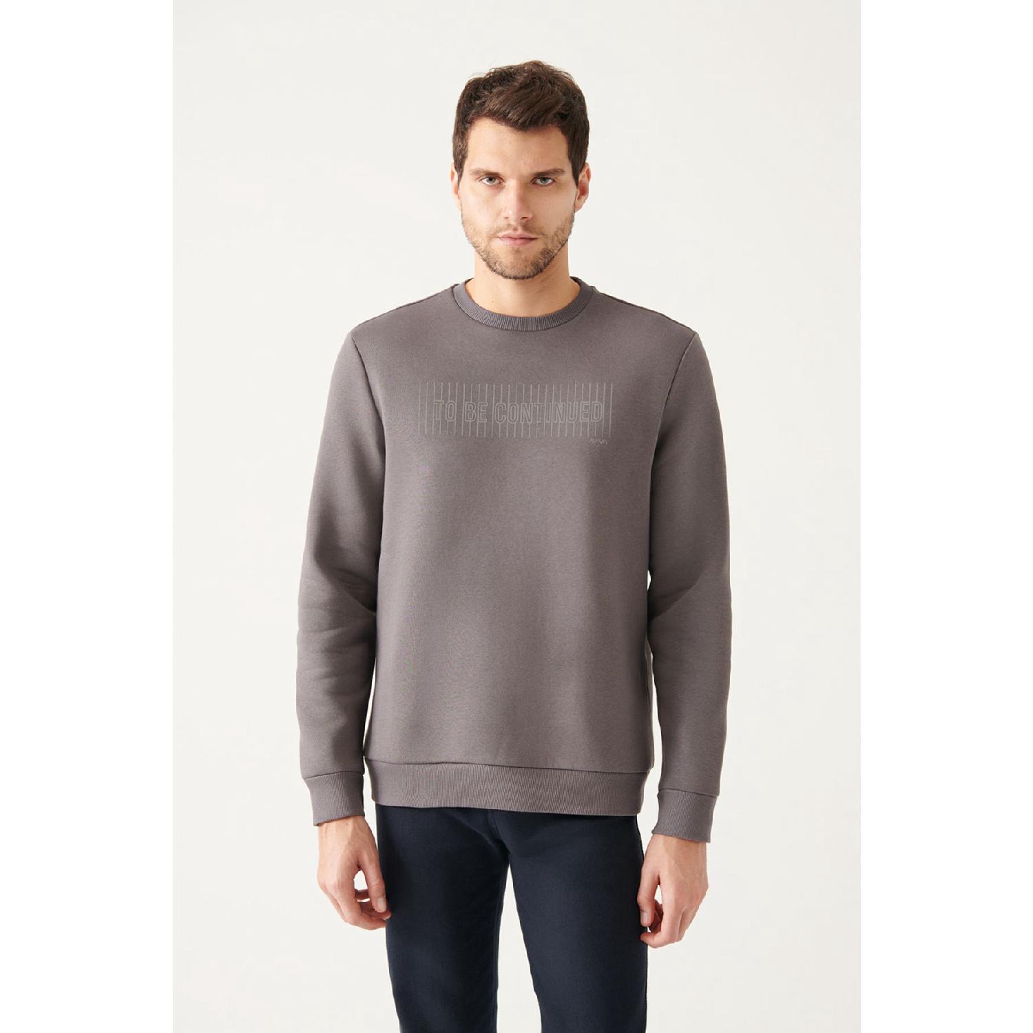 Men s Anthracite Crew Neck 3 Threads Inside Fleece Printed Regular Fit Sweatshirt S 
Men s Anthracite Crew Neck 3 Threads Inside Fleece Printed Regular Fit Sweatshirt S