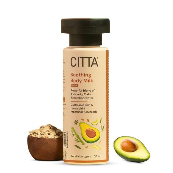 CITTA Soothing Body Milk For Men & Women | Deep Moisturization & SPF | Non-Greasy | Blend of Avocado, Oats & Bamboo Water | 50 ml
CITTA Soothing Body Milk For Men & Women | Deep Moisturization & SPF | Non-Greasy | Blend of Avocado, Oats & Bamboo Water | 50 ml