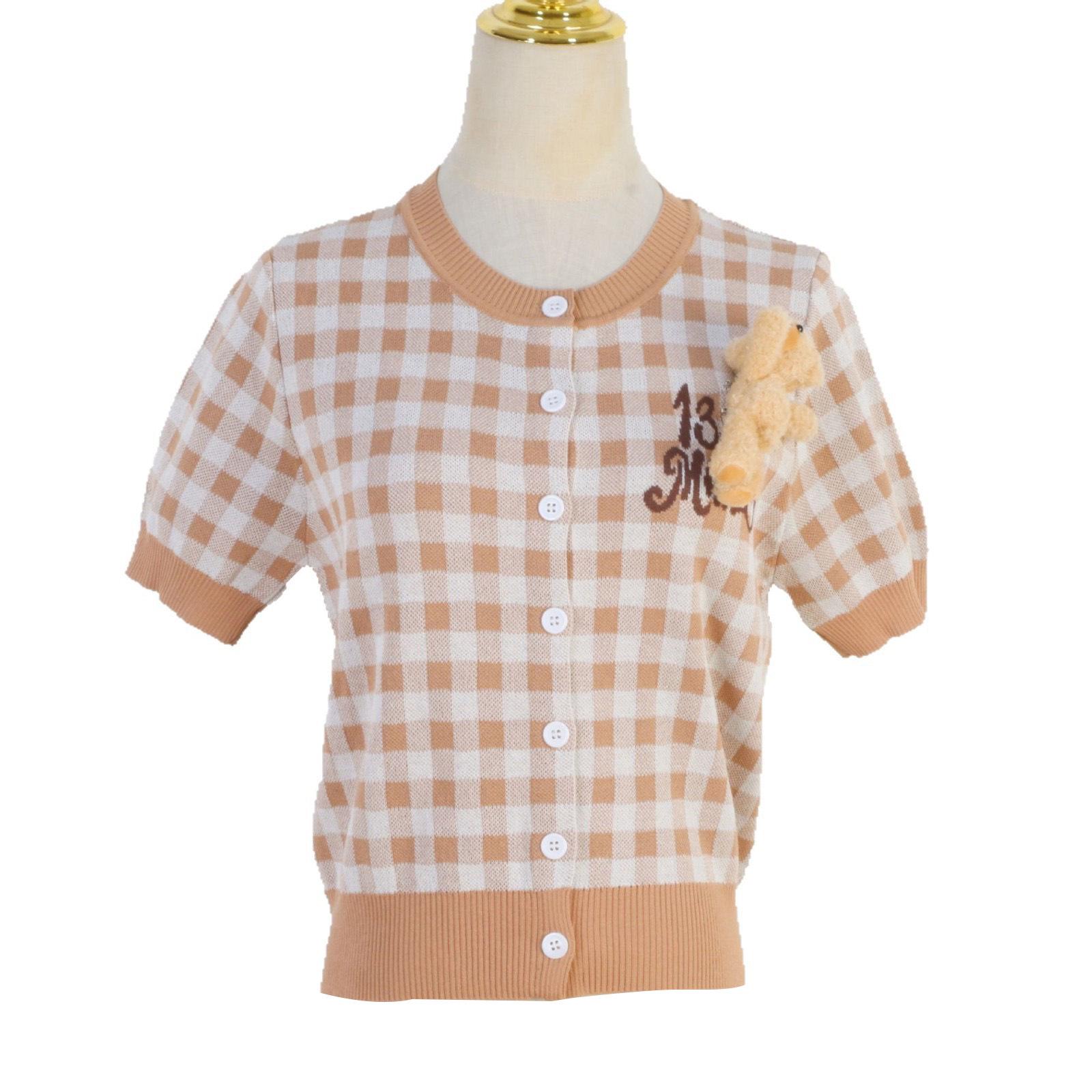 Spring/Summer Korean Style Short Sleeved Plaid Knit Cardigan & Bear Letter T-Shirt Small
Spring/Summer Korean Style Short Sleeved Plaid Knit Cardigan & Bear Letter T-Shirt Small