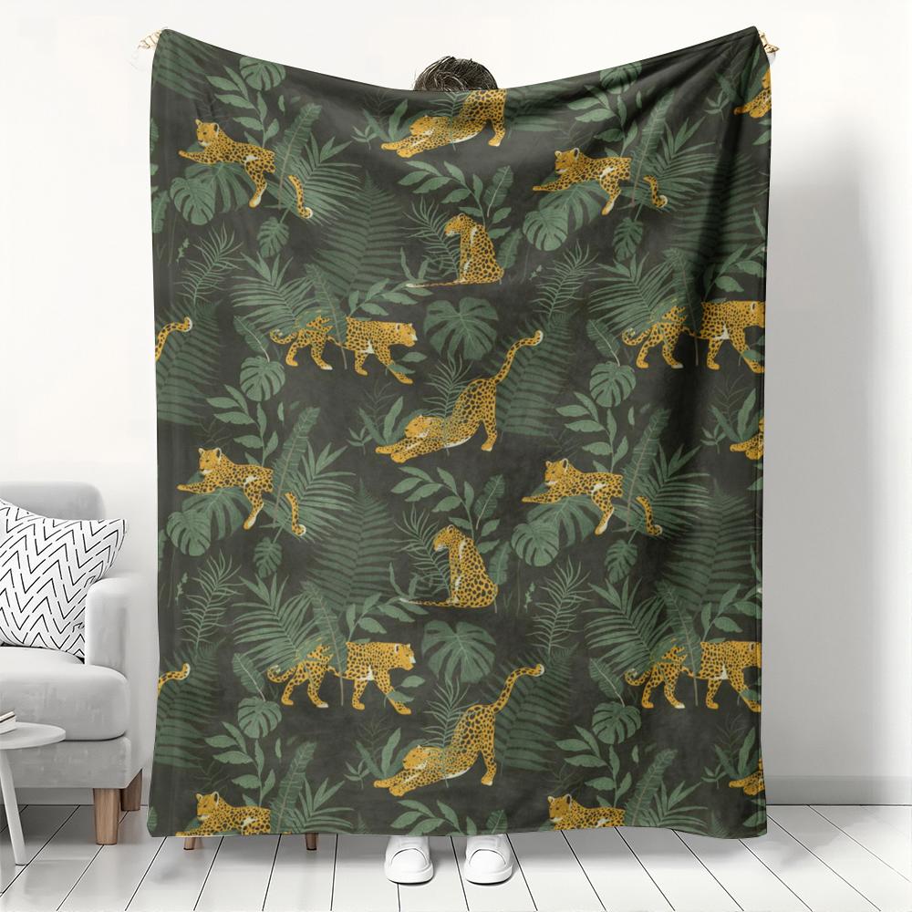 Jungle Leopard & Tropical Leaf Pattern Fleece Blanket Dark Green Safari Animal Throw for Boho Home Decor & Wildlife Aesthetic 130x150cm
Jungle Leopard & Tropical Leaf Pattern Fleece Blanket Dark Green Safari Animal Throw for Boho Home Decor & Wildlife Aesthetic 130x150cm