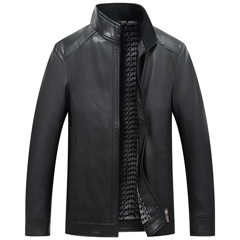 Осенне-зимняя мужская кожаная куртка, модная, с увеличенным воротником-стойкой, внутренняя бархатная кожаная куртка, мужская куртка, мужская кожаная куртка 7XL чёрный