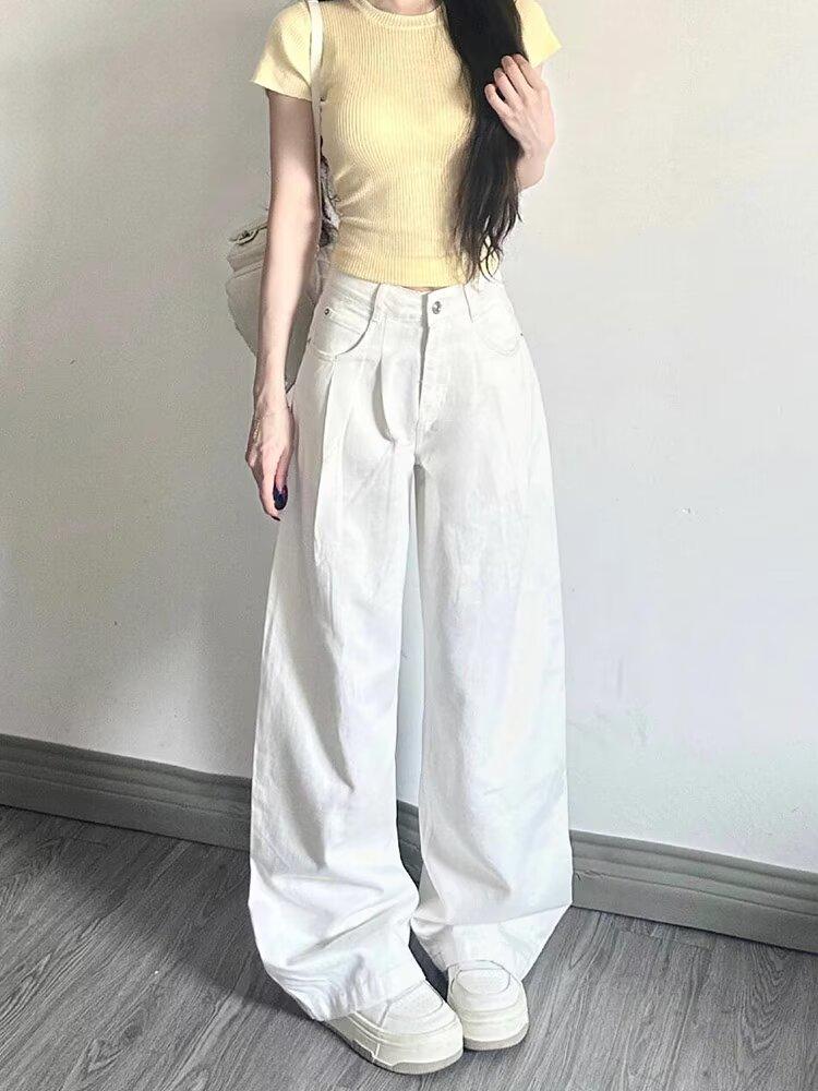 Women s High-Waisted White Pleated Wide-Leg Jeans - Summer Slimming, Versatile, and Casual Straight-Leg Pants L
Women s High-Waisted White Pleated Wide-Leg Jeans - Summer Slimming, Versatile, and Casual Straight-Leg Pants L