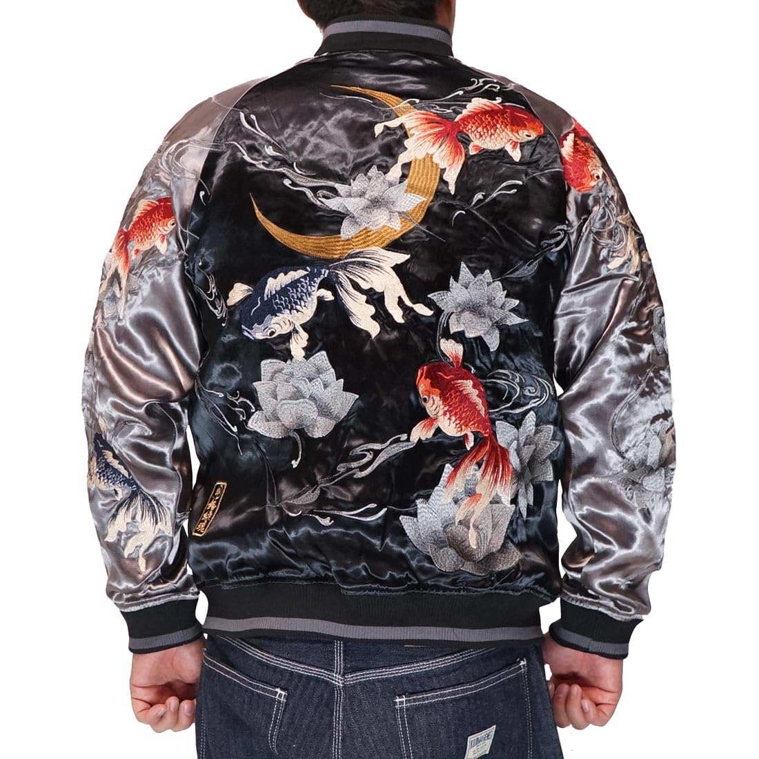 Karakuridamashii Japanese Pattern Sukajan Fully Embroidered Reversible Souvenir Jacket Stylish Goldfish Lotus Flowing Water 252856 20 Black Charcoal
Karakuridamashii Japanese Pattern Sukajan Fully Embroidered Reversible Souvenir Jacket Stylish Goldfish Lotus Flowing Water 252856 20 Black Charcoal