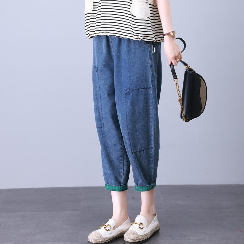 Женские джинсы гаремы из тенселя - Спортивные повседневные брюки длиной девять точек для весны/лета 2025 M синий
