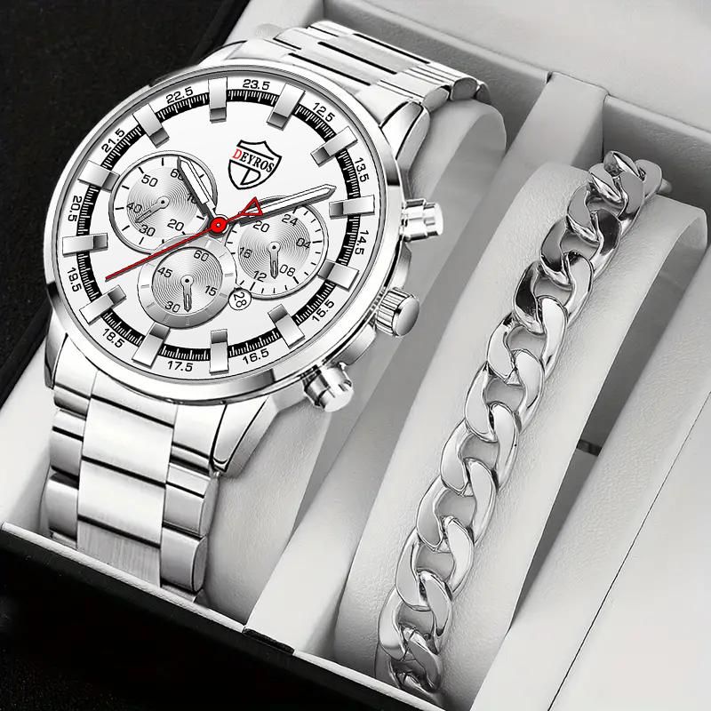 2 шт./набор, 1 шт. мужские модные спортивные кварцевые часы с ремешком из нержавеющей стали и 1 шт. браслет
2 шт./набор, 1 шт. мужские модные спортивные кварцевые часы с ремешком из нержавеющей стали и 1 шт. браслет