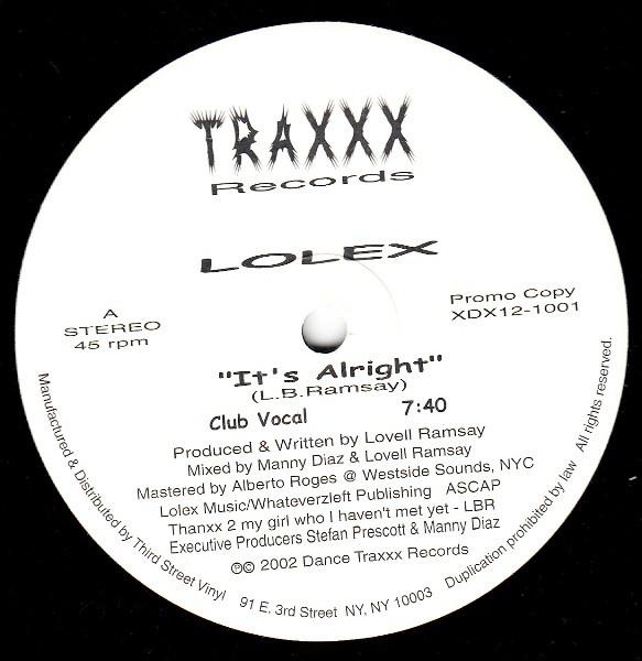12inch Record LOLEX - It s Alright XDX121001 Traxxx Records 2002 US Dance & Electronica Used
12inch Record LOLEX - It s Alright XDX121001 Traxxx Records 2002 US Dance & Electronica Used