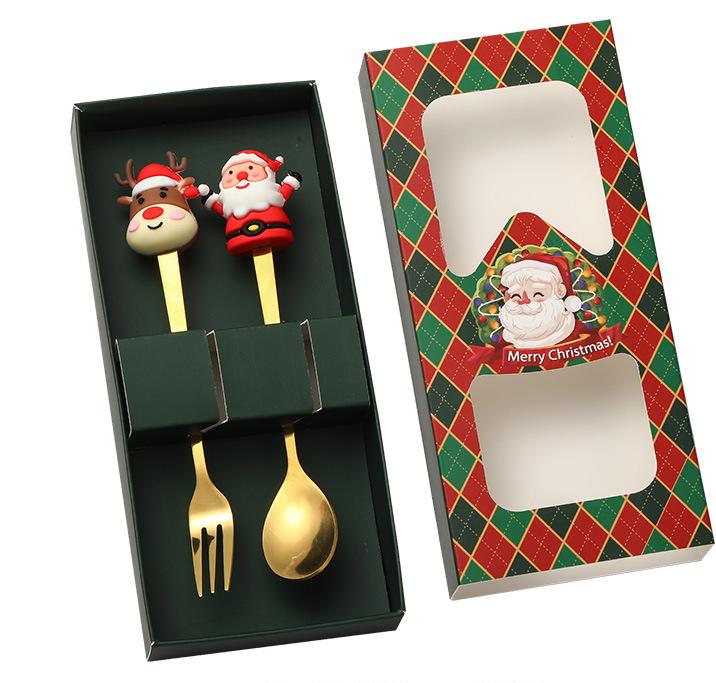 Рождественский набор из 2/4/6 предметов, креативная посуда из нержавеющей стали, подарочный набор вилок и ложек для кофе, чая, десерта