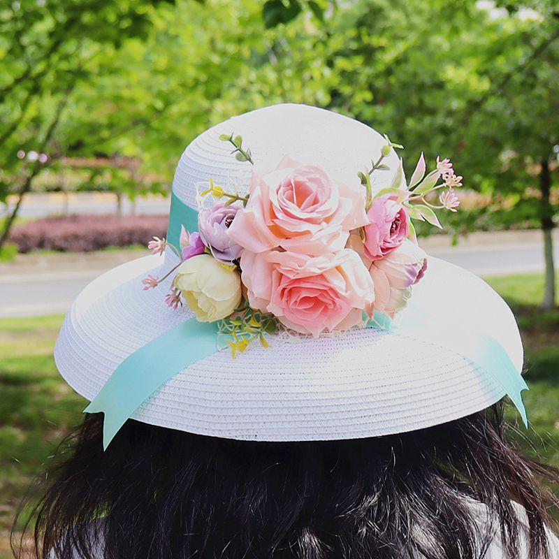 Пляжная соломенная шляпа для женщин летом с широкими полями для защиты от солнца и тени, универсальная для путешествий, устойчивая к УФ-лучам и широкополая прохладная шляпа (56-58cm)