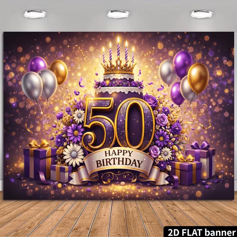 2D Purple Gold 50th Birthday Backdrop, Elegant Crown & Cake Party Background Cloth 47.2x31.5inch/120*80cm
2D Purple Gold 50th Birthday Backdrop, Elegant Crown & Cake Party Background Cloth 47.2x31.5inch/120*80cm