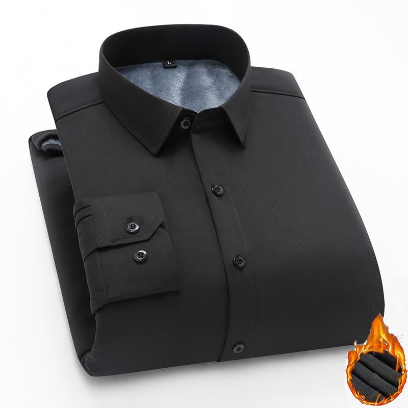 Осенне-зимняя мужская плюшевая утолщенная/обычная новая теплая рубашка с длинным рукавом, формальная повседневная деловая рубашка, утолщенный топ 5XL чёрный