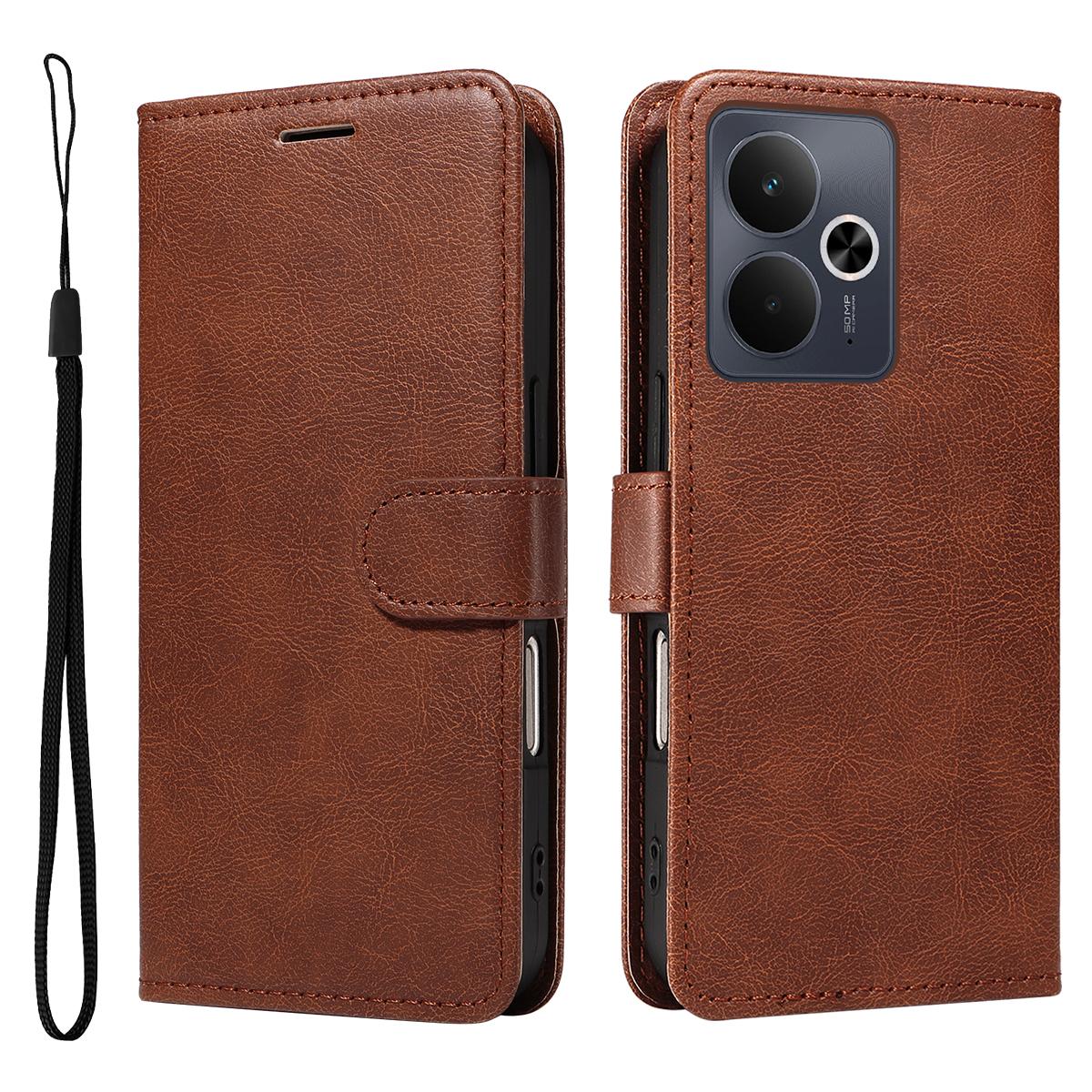 For Realme 14 5G/Realme 14T 5G Leather Wallet Case with Strap Solid Color Phone Stand Cover Brown
For Realme 14 5G/Realme 14T 5G Leather Wallet Case with Strap Solid Color Phone Stand Cover Brown