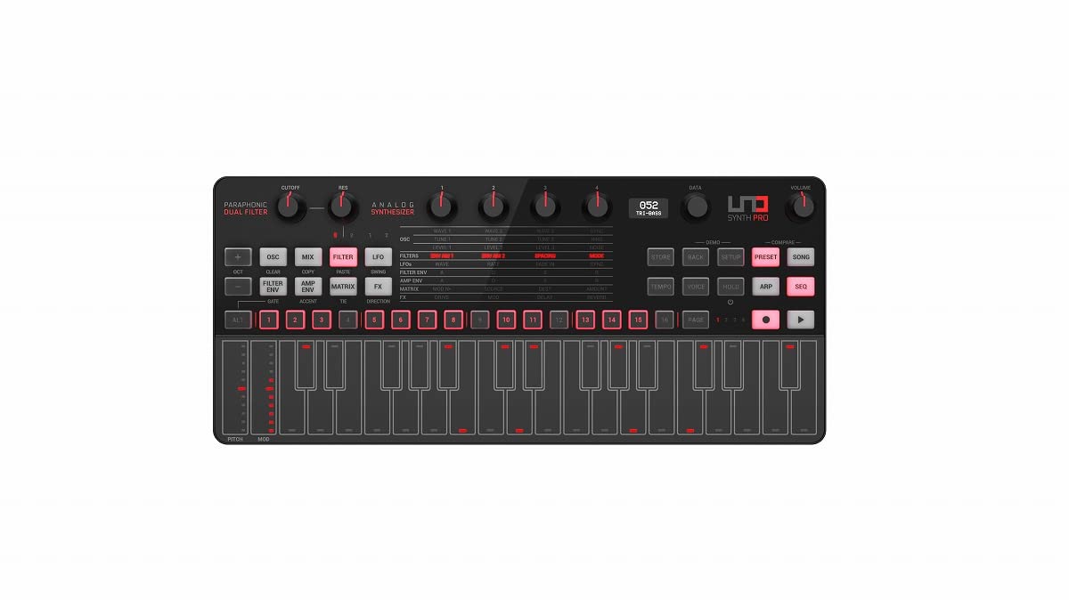 IK Multimedia UNO Synth Pro Desktop Black Edition Аналоговий синтезатор 32 клавіші Ємнісна клавіатура Pitch Strip Modulation Strip Step Sequencer CV Black чорний
IK Multimedia UNO Synth Pro Desktop Black Edition Аналоговий синтезатор 32 клавіші Ємнісна клавіатура Pitch Strip Modulation Strip Step Sequencer CV Black чорний