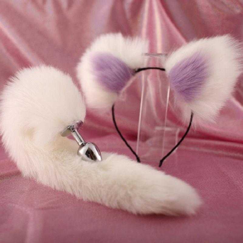 Cheap Cute Ears Headbands With Fox Rabbit Tail Metal Butt Anal Plug