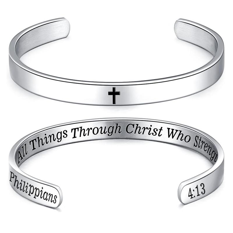 Inspirational Cuff Bracelet Bangle for Women Christian Bible Verse Bracelet Prayer Faith Religious Stainless Steel Bangle Gifts for Her
Inspirational Cuff Bracelet Bangle for Women Christian Bible Verse Bracelet Prayer Faith Religious Stainless Steel Bangle Gifts for Her