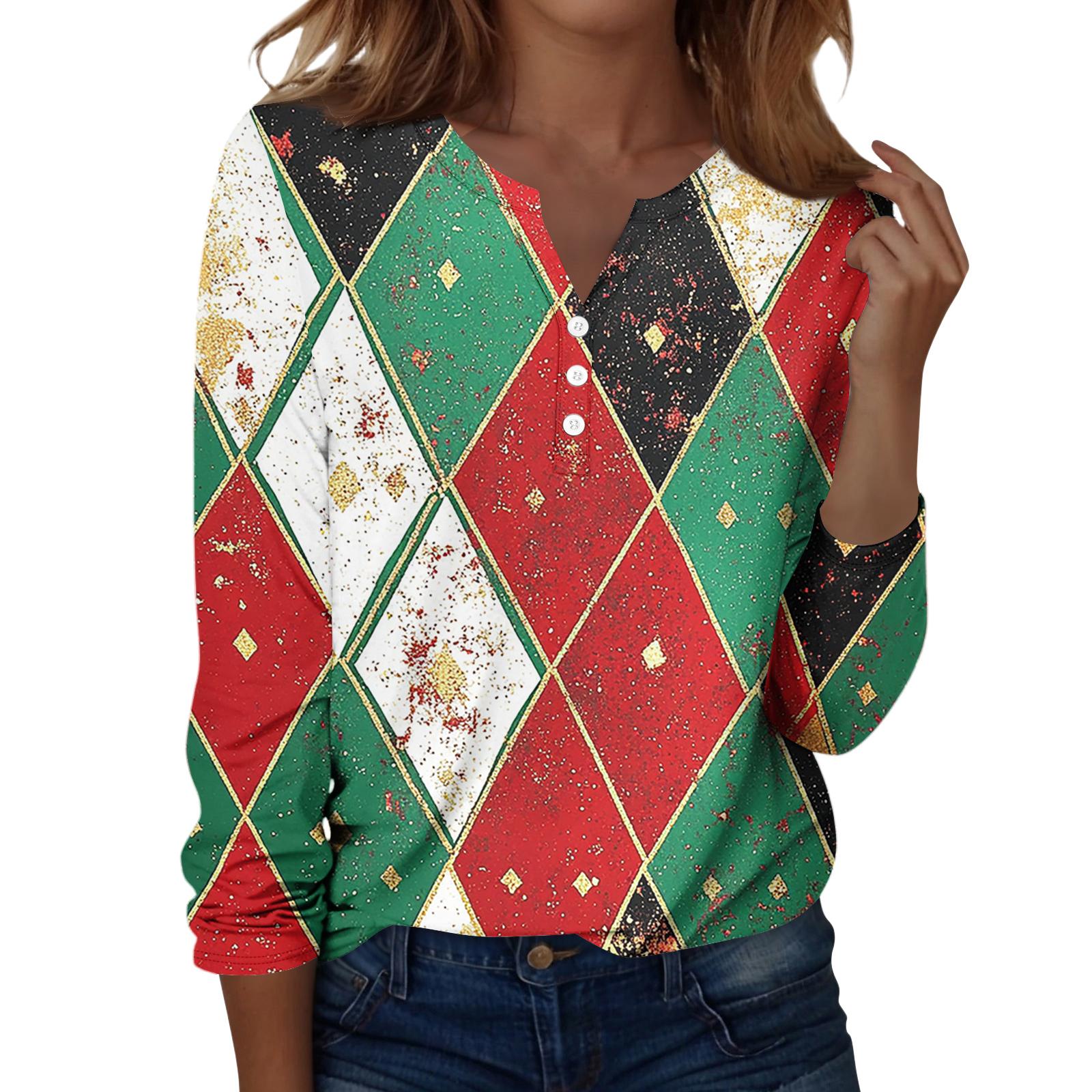 Женская футболка с рождественским принтом на пуговицах с длинным рукавом, повседневная, выходного дня, модная, базовая, с V-образным вырезом, обычная L зелёный
Женская футболка с рождественским принтом на пуговицах с длинным рукавом, повседневная, выходного дня, модная, базовая, с V-образным вырезом, обычная L зелёный