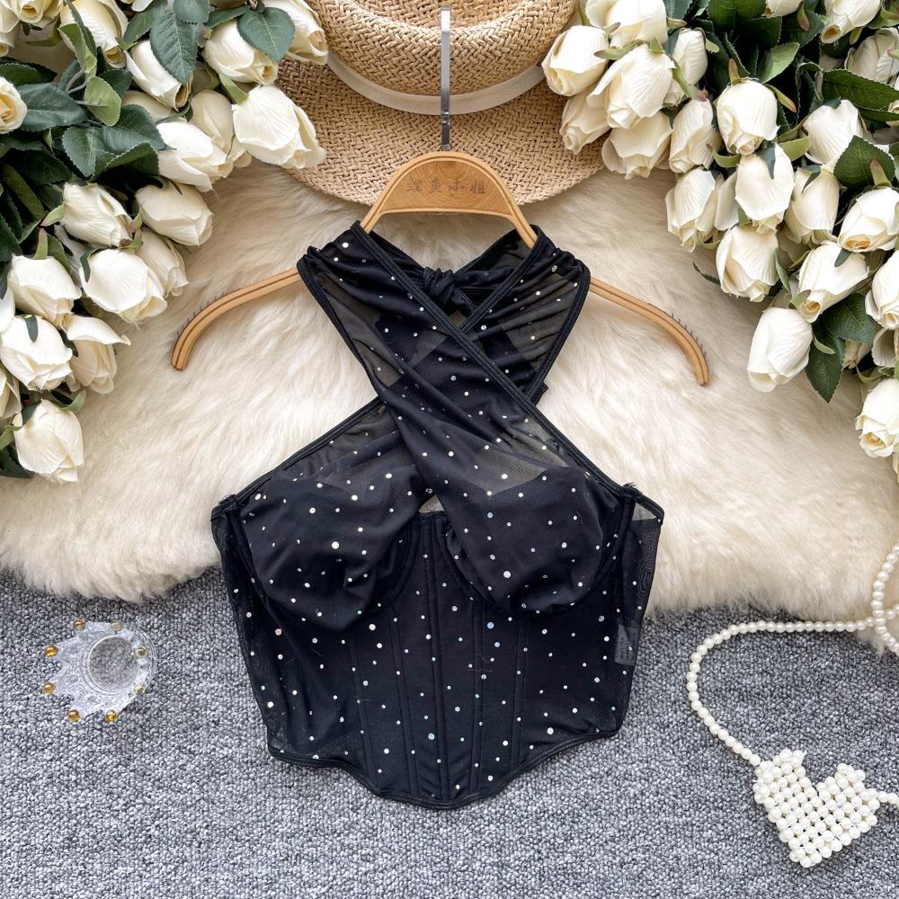 Slim Fit Mesh Crystal Camisole Transparent Corset Fishbone Camisole Neck Halter Crop Top Women M чёрный
Slim Fit Mesh Crystal Camisole Transparent Corset Fishbone Camisole Neck Halter Crop Top Women M чёрный