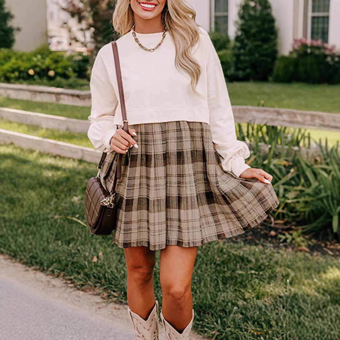 Shiying Plaid Patchwork Sweatshirt Dress - Casual European & American Style for Autumn/Winter Large
Shiying Plaid Patchwork Sweatshirt Dress - Casual European & American Style for Autumn/Winter Large