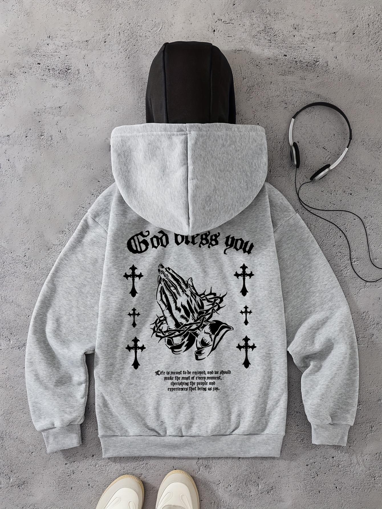 Autumn/Winter Gothic Punk God Bless Graphic Hoodie, Black/Grey, Loose Fit, Streetwear, Men/Women Casual Sweatshirt 3XL
Autumn/Winter Gothic Punk God Bless Graphic Hoodie, Black/Grey, Loose Fit, Streetwear, Men/Women Casual Sweatshirt 3XL