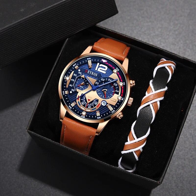 2PCS Set Fashion Mens Calendar Watches Luxury Male Business Casual Brown Leather Quartz Watch Men Bracelet Wrist Watch
2PCS Set Fashion Mens Calendar Watches Luxury Male Business Casual Brown Leather Quartz Watch Men Bracelet Wrist Watch