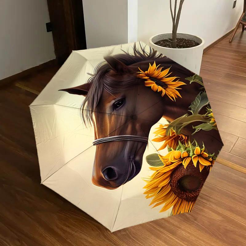Sunflower Horse Head Outdoor Rain Umbrella - Automatic Opening/Closing, Foldable Design, 8-Bone Iron Frame, Festival Gift for Fans, Traveler
Sunflower Horse Head Outdoor Rain Umbrella - Automatic Opening/Closing, Foldable Design, 8-Bone Iron Frame, Festival Gift for Fans, Traveler