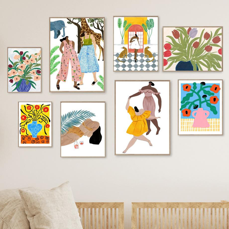 Абстрактная Тропическая Девушка Ваза Цветок Стена Искусство Печать Пляж Плакат Картина Гостиная Спальня