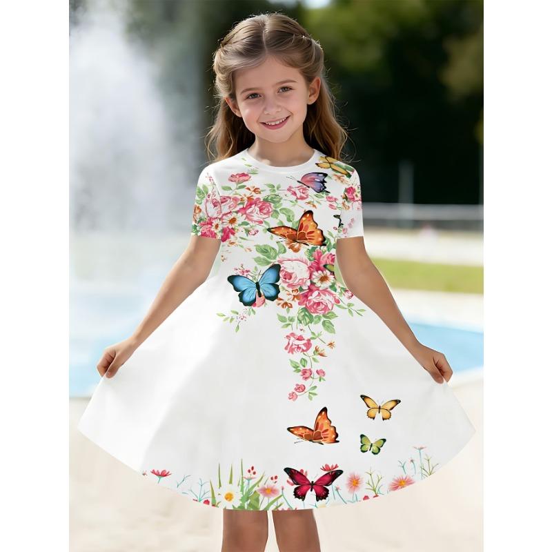 Girls Short-Sleeve Dress - Features a 3D Butterfly Print Design, Perfect for Outdoor Activities in Spring And Summer 110
Girls Short-Sleeve Dress - Features a 3D Butterfly Print Design, Perfect for Outdoor Activities in Spring And Summer 110