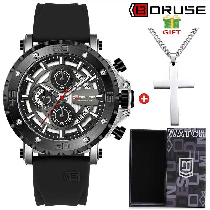BORUSE 2pcs Fashion Men Black Watches Silicone Strap Date Analog Quartz Wristwatch and Necklace Set For Men A Good Gifts For Men No
BORUSE 2pcs Fashion Men Black Watches Silicone Strap Date Analog Quartz Wristwatch and Necklace Set For Men A Good Gifts For Men No
